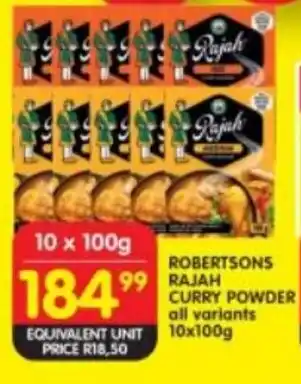 Shoprite ROBERTSONS RAJAH CURRY POWDER all variants 10x100g offer