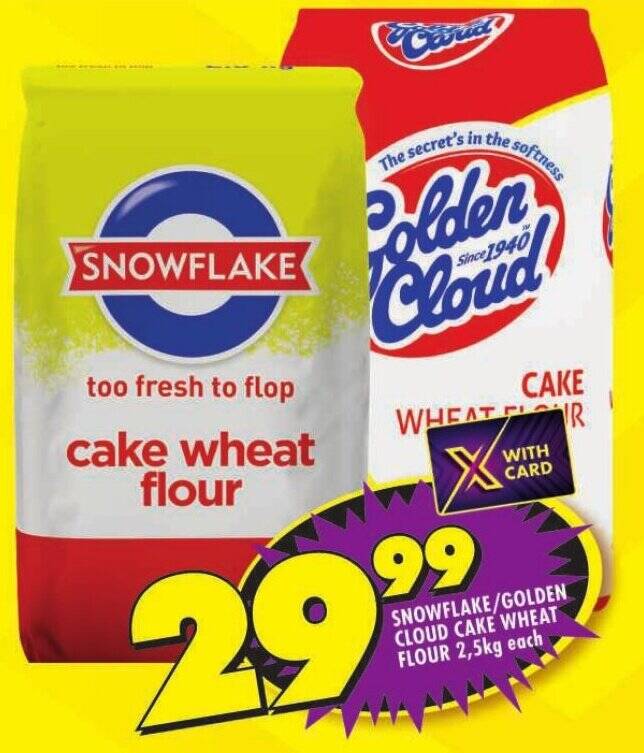 SNOWFLAKE/GOLDEN CLOUD CAKE WHEAT FLOUR 2,5kg each offer at Shoprite