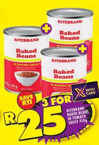 Shoprite RITEBRAND BAKED BEANS IN TOMATO SAUCE 410g offer