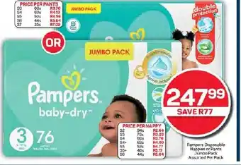 Pick n Pay Pampers Disposable Nappies or Pants Jumbo Pack Assorted Per Pack offer