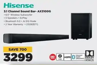 HiFi Corp Hisense 3.1 Channel Sound Bar- AX3100G offer