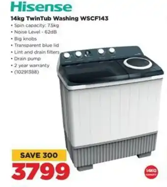 HiFi Corp Hisense 14kg TwinTub Washing WSCF143 offer