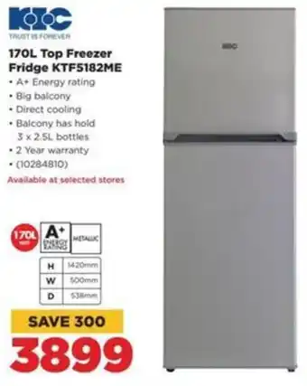 HiFi Corp 170L Top Freezer Fridge KTF5182ME offer