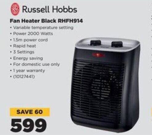 Russell Hobbs Fan Heater Black RHFH914 offer at HiFi Corp