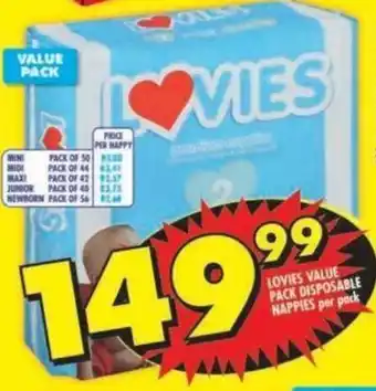 Shoprite LOVIES VALUE PACK DISPOSABLE NAPPIES per pack offer