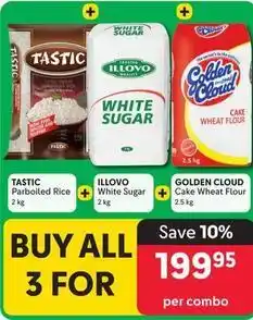 Makro Tastic - parboiled rice + illovo - white sugar + golden cloud - cake wheat flour offer