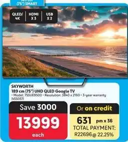 Makro Skyworth - 189 cm (75) uhd qled google tv offer