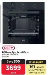 Defy - 600 mm eye-level oven offer at Makro