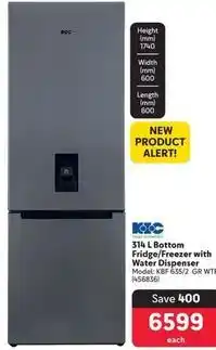 Kic - 314 l bottom fridge/freezer with water dispenser