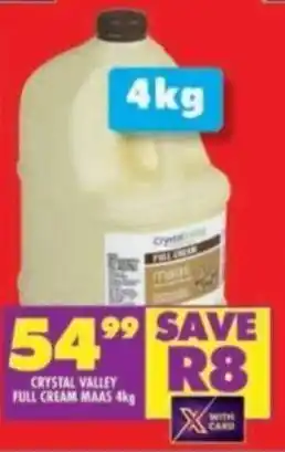 Shoprite CRYSTAL VALLEY FULL CREAM MAAS 4kg offer