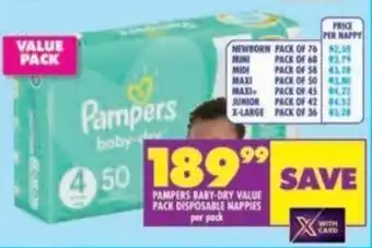 Shoprite PAMPERS BABY-DRY VALUE PACK DISPOSABLE NAPPIES per pack offer