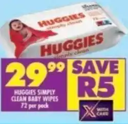 Shoprite HUGGIES SIMPLY CLEAN BABY WIPES 72 per pack offer