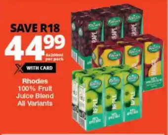 Checkers Rhodes 100% Fruit Juice Blend All Variants offer