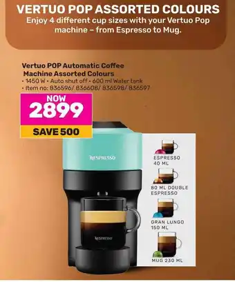 Game Vertuo POP Automatic Coffee Machine Assorted Colours offer