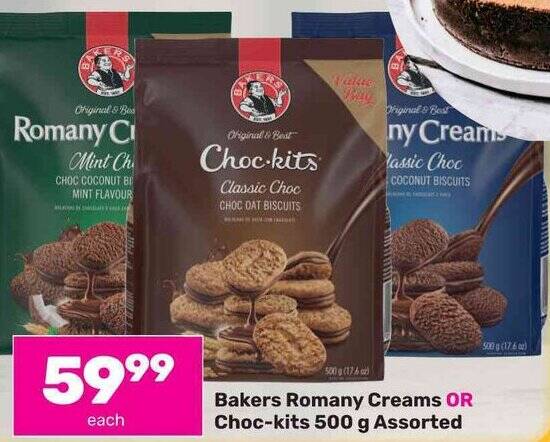 Bakers Romany Creams OR Choc-kits 500 g Assorted offer at Game