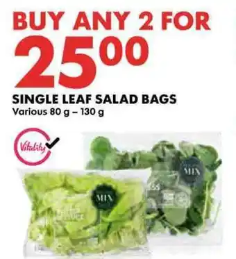 Woolworths SINGLE LEAF SALAD BAGS offer