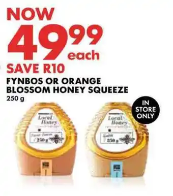 Woolworths FYNBOS OR ORANGE BLOSSOM HONEY SQUEEZE 250 g offer