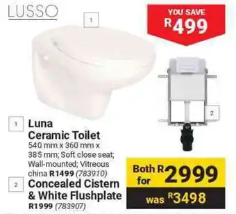 Builders Warehouse Luna Ceramic Toilet Concealed Cistern & White Flushplate offer