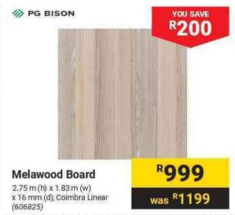 PG BISON Melawood Board offer at Builders Warehouse