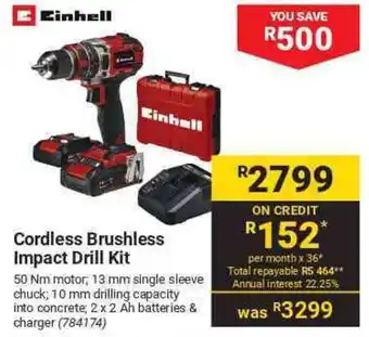 Builders Warehouse Einhell Cordless Brushless Impact Drill Kit offer