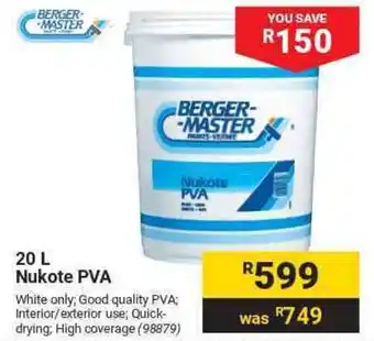 Builders Warehouse BERGER- MASTER 20L Nukote PVA offer