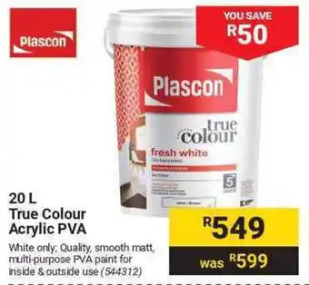 Builders Warehouse Plascon 20L True Colour Acrylic PVA offer