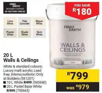 Builders Warehouse 20L Walls & Ceilings offer