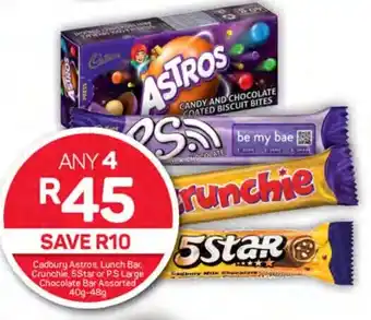 Pick n Pay Hypermarket Cadbury Astros, Lunch Bar, Crunchie, 5Star or PS Large 40g-48g offer