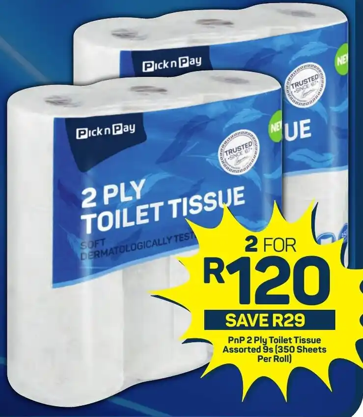 Pick n Pay Hypermarket PnP 2 Ply Toilet Tissue Assorted 9s (350 Sheets Per Roll) offer