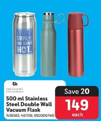 Makro EXCELLENT HOUSEWARE 500 ml Stainless Steel Double Wall Vacuum Flask offer