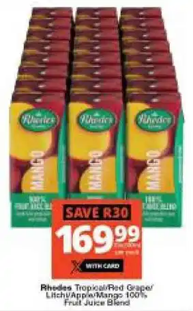 Checkers Hyper Rhodes Tropical/Red Grape Lich/Apple Mango 100% Fruit Juice Blend offer