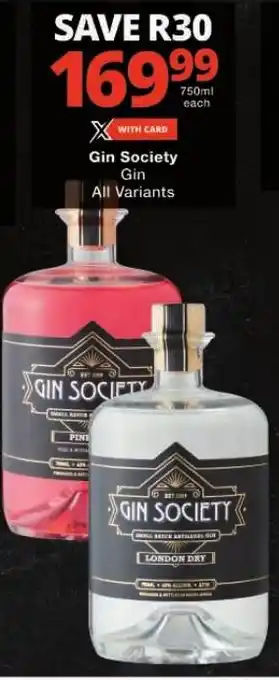 Checkers Gin Society Gin All Variants offer