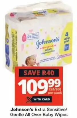 Checkers Johnson's Extra Sensitive/ Gentle All Over Baby Wipes offer