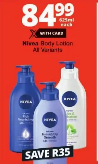 Checkers Nivea Body Lotion All Variants offer