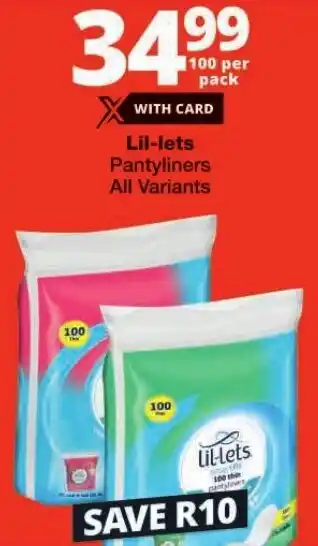Checkers Lil-lets Pantyliners All Variants offer