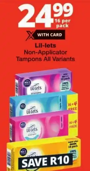 Checkers Lil-lets Non-Applicator Tampons All Variants offer