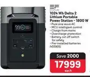 Eco Flow 1024 Wh Delta 2 Lithium Portable Power Station 1800W