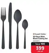 Makro Russell Hobbs 16-Piece Matt Black Cutlery Set-Per Set offer