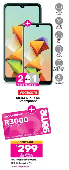 Game vodacom KICKA 6 Plus 4G Smartphone offer