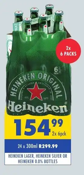 HEINEKEN LAGER HEINEKEN SILVER OR HEINEKEN 0.0% BOTTLES