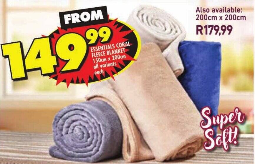 ESSENTIALS CORAL FLEECE BLANKET 150cm x 200cm all variants each offer