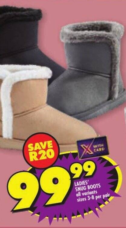 LADIES SNUG BOOTS all variants sizes 3 8 per pair offer at Shoprite