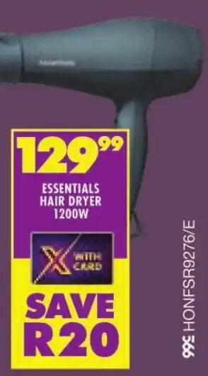 Shoprite ESSENTIALS HAIR DRYER 1200W offer