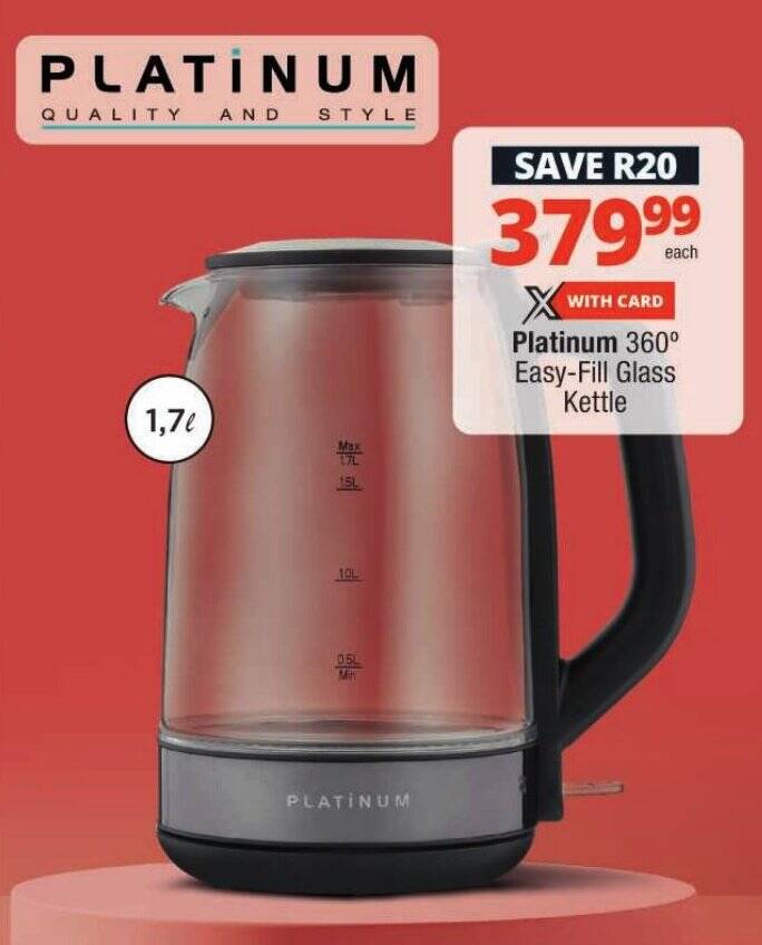 Platinum 360° EasyFill Glass Kettle offer at Checkers