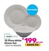 Game Mainstays 12 Piece Porcelain White Dinner Set-Per Set offer