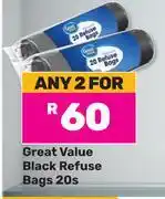 Game Great Value Black Refuse Bags-For 2 x 20s offer