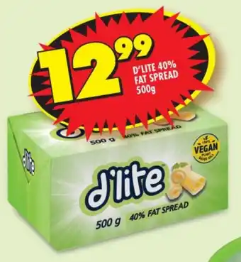 Shoprite D'LITE 40% FAT SPREAD 500g offer