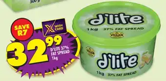 Shoprite D'LITE 37% FAT SPREAD 1kg offer