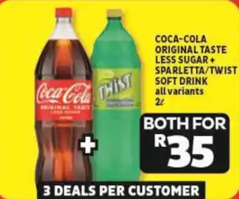 Usave COCA-COLA ORIGINAL TASTE LESS SUGAR + SPARLETTA/TWIST SOFT DRINK offer