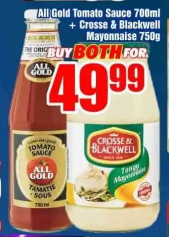 Three Star Cash and Carry All Gold Tomato Sauce 700ml + Crosse & Blackwell Mayonnaise 750g offer